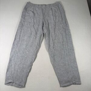 Eileen Fisher Striped Linen Pants Womens XL Blue White Coastal Tapered Relaxed